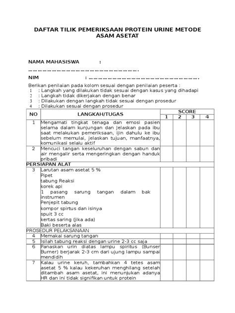 Daftar Tilik Pemeriksaan Protein Urine
