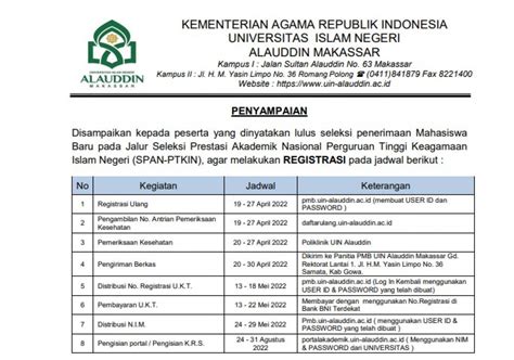 Bagian 3: Jadwal Daftar Ulang UIN Jakarta